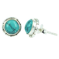 Cargar imagen en el visor de la galería, Kerben Ohrstecker Türkis Muster rund 8mm Ø eingefasst 925er Sterlingsilber - chic-net.de
