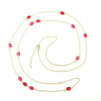 Load image into Gallery viewer, Kette 18 karat vergoldet rosa Steine oval lang nickelfrei Karabiner verstellbar - chic-net.de
