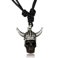 Load image into Gallery viewer, Kette Brass Baumwolle Holz Skull dunkel Anhänger Viking Wikinger Helm verstellbar - chic-net.de
