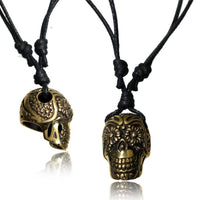Load image into Gallery viewer, Kette Brass Baumwolle schwarz Anhänger Skull Schädel antik golden - chic-net.de
