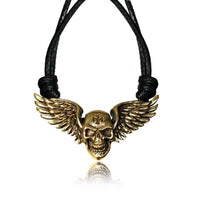 Load image into Gallery viewer, Kette Brass Baumwolle schwarz Anhänger Skull Schädel antik golden - chic-net.de
