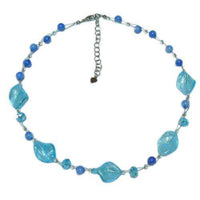 Cargar imagen en el visor de la galería, Kette Damen Glasperlen Glitzer gewunden hellblau nickelfrei Karabiner 42-48 cm - chic-net.de
