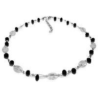 Cargar imagen en el visor de la galería, Kette Glasperlen oval Glitzer Schmuck weiß schwarz facettiert schillernd 42- 48 cm nickelfrei - chic-net.de

