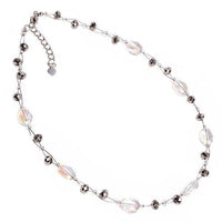 Cargar imagen en el visor de la galería, Kette Glasperlen oval Glitzer Schmuck weiß silber facettiert schillernd 42- 48 cm nickelfrei - chic-net.de
