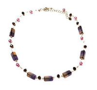 Cargar imagen en el visor de la galería, Kette Glasperlen Perlen Glitzer Damen Halsschmuck dreieckig lila gold 42- 48 cm nickelfrei - chic-net.de
