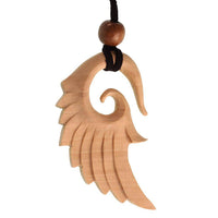Load image into Gallery viewer, Kette Holz Flügel Spirale Anhänger helles gelbbraun Lederband verstellbar Holzperle - chic-net.de
