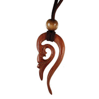 Cargar imagen en el visor de la galería, Kette Holz Ornament Bogen Anhänger braun Lederband Holzperlen verstellbar 75 cm - chic-net.de
