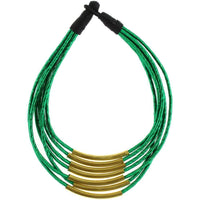 Load image into Gallery viewer, Kette Messing grün Rohre gebogen Seidenfaden mehrlagig nickelfrei 46 cm antik Tribal Brass - chic-net.de
