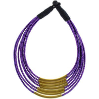 Load image into Gallery viewer, Kette Messing lila Rohre gebogen Seidenfaden mehrlagig nickelfrei 46 cm antik Tribal Brass - chic-net.de
