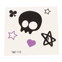 Cargar imagen en el visor de la galería, Klebetattoo temporär Comic Herzen Sterne Totenkopf schwarz lila 1 Bogen - chic-net.de

