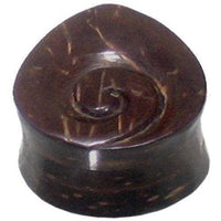 Load image into Gallery viewer, Kokosholz Plug Tropfen dunkelbraun Spirale eingraviert Holzplug handgeschnitzt Tribal Tunnel Expander - chic-net.de
