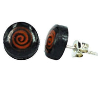 Load image into Gallery viewer, Kokosnuss Ohrstecker Spirale orange schwarz rund dunkelbraun 925er Sterling Silber - chic-net.de
