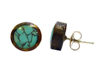Load image into Gallery viewer, Kokosnuss Ohrstecker Türkis rund 4mm, dunkelbraun Silber-Stift, Holz-Ohrringe Holz-Ohrstecker - chic-net.de
