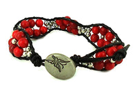 Cargar imagen en el visor de la galería, Koralle Blumen Armband Wachsfaden Armbänder Messingperlen handgefädelt verstellbar - chic-net.de
