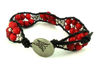 Cargar imagen en el visor de la galería, Koralle Blumen Armband Wachsfaden Armbänder Messingperlen handgefädelt verstellbar - chic-net.de
