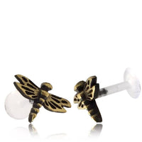Load image into Gallery viewer, Labret Lippen Piercing Acryl Libelle antik golden Brass Motiv Tragus - chic-net.de
