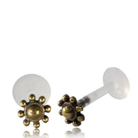 Load image into Gallery viewer, Labret Lippen Piercing Acryl Punkte Blume antik golden Brass Motiv - chic-net.de

