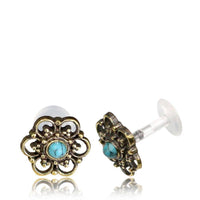 Load image into Gallery viewer, Labret Lippen Piercing Acryl Türkis Punkte Blume gold Brass - chic-net.de
