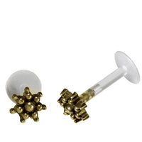 Load image into Gallery viewer, Labret Lippen Piercing Acryl Zacken Blume antik golden Brass Motiv - chic-net.de
