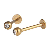 Load image into Gallery viewer, Labret modisches Piercing aus Edelstahl goldene Farbe mini Zirkonia Stein in Kugel - chic-net.de
