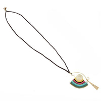 Load image into Gallery viewer, Lange Lederband Kette schwarz Spirale groß Ethno Fäden bunt Dreieck - chic-net.de
