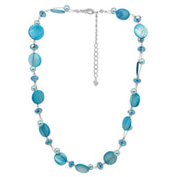 Load image into Gallery viewer, lange Perlen Halskette hell blau Perlmutt Scheiben 64cm - chic-net.de
