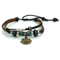 Cargar imagen en el visor de la galería, Lederarmband Blume grün braun Schnur Surfer Band Holz Brass verstellbar Leder nickelfrei - chic-net.de
