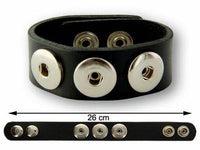 Cargar imagen en el visor de la galería, Lederarmband mit Buttons für Chunks Leder Armband Unisex Schmuck Knöpfe Armbänder Edelstahl schwarz - chic-net.de
