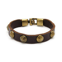 Cargar imagen en el visor de la galería, Lederarmbänder Halbkugel Nieten Brass Armband breit Leder Haken Verschluss unisex nickelfrei - chic-net.de
