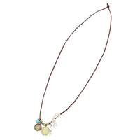 Load image into Gallery viewer, Lederband Kette braun goldfarben oxidiert Emaille schlüssel Uhrwerk Stoff Spitze - chic-net.de
