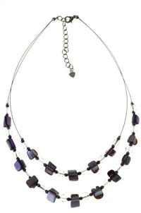 Load image into Gallery viewer, lila Halskette zweireihig mit Glasperlen Perlmutt Splitter - chic-net.de
