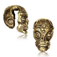Load image into Gallery viewer, Lobe Piercing Messing antik gold Steam Punk Skull 12mm Plug Ohr Mayan Hook 4mm - chic-net.de
