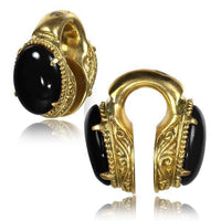 Cargar imagen en el visor de la galería, Lobe Piercing Ohrgewicht Brass gold Onyx Bogen 26g - chic-net.de

