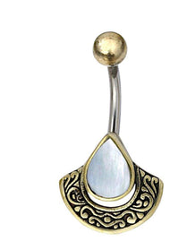 Load image into Gallery viewer, Bauchnabelpiercing Edelstahl Brass Bogen Träne Inlay - chic-net.de

