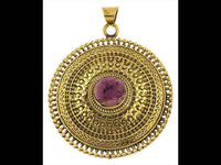 Cargar imagen en el visor de la galería, Messing Anhänger Amethyst Kreise Zopf 63 mm facettiert golden Kette antik Schmuck Tribal - chic-net.de
