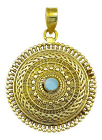 Load image into Gallery viewer, Messing Anhänger Chalzedon hellblau Kreise Zopf Stein golden Kette nickelfrei antik Schmuck Tribal - chic-net.de
