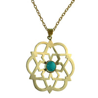 Load image into Gallery viewer, Messing Anhänger golden Türkis Stein Inlay rund Stern Blume Blüte Muster antik - chic-net.de
