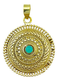 Load image into Gallery viewer, Messing Anhänger grüner Onyx Kreise Zopf Stein golden Kette nickelfrei antik Schmuck Tribal Brass - chic-net.de
