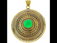 Load image into Gallery viewer, Messing Anhänger Jade Kreise Zopf 63 mm facettiert antik golden Kette nickelfrei Schmuck Tribal - chic-net.de
