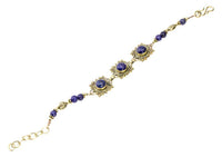 Load image into Gallery viewer, Messing Armband golden eckig rund Spiralen Punkte Lapis 17-20 cm oval Perlen - chic-net.de
