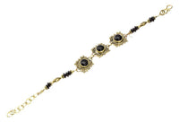 Load image into Gallery viewer, Messing Armband golden eckig rund Spiralen Punkte Onyx 17-20 cm oval Scheiben - chic-net.de
