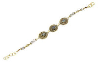 Load image into Gallery viewer, Messing Armband golden oval Punkte Kreise Labradorit 17-20 cm runde Perlen - chic-net.de

