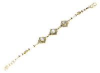 Load image into Gallery viewer, Messing Armband golden oval Raute Herzen Punkte Mondstein rund 17,5-20 cm Perlen - chic-net.de
