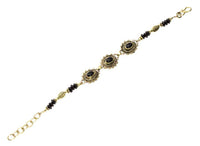 Load image into Gallery viewer, Messing Armband golden oval Spiralen Dreiecke Onyx Blatt 17-20 cm Scheiben - chic-net.de
