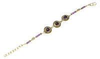 Load image into Gallery viewer, Messing Armband golden rund Dreiecke Blatt Amethyst 17,5-21 cm Perlen - chic-net.de
