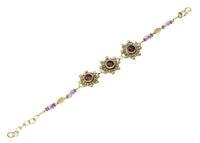 Load image into Gallery viewer, Messing Armband golden Tropfen Blumen Amethyst Blatt rund 18-20,5 cm Perlen - chic-net.de
