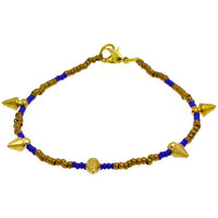 Cargar imagen en el visor de la galería, Messing Armband Kegel blau golden nickelfrei Perlen antik Tribal Brass 23,5 cm Karabiner - chic-net.de
