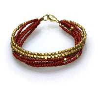Cargar imagen en el visor de la galería, Messing Armband mehrlagig golden eckig braun nickelfrei Perlen antik Tribal 17,8 cm Karabiner - chic-net.de
