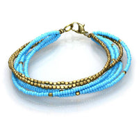 Cargar imagen en el visor de la galería, Messing Armband mehrlagig golden eckig hellblau nickelfrei Perlen antik Tribal 17,8 cm Karabiner - chic-net.de
