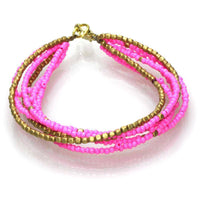 Cargar imagen en el visor de la galería, Messing Armband mehrlagig golden eckig rosa nickelfrei Perlen antik Tribal 17,8 cm Karabiner - chic-net.de
